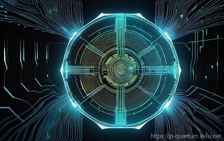 양자컴퓨터의 사회적 문제 - **Prompt:** A highly conceptual digital artwork depicting a translucent, intricately woven cybersecu...