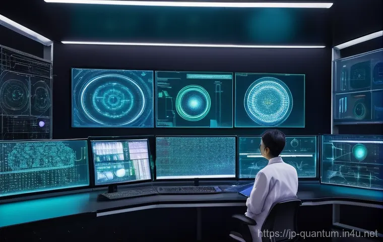 양자컴퓨터의 글로벌 경쟁력 - **Prompt:** A futuristic, gleaming quantum computing research laboratory. The scene is illuminated b...