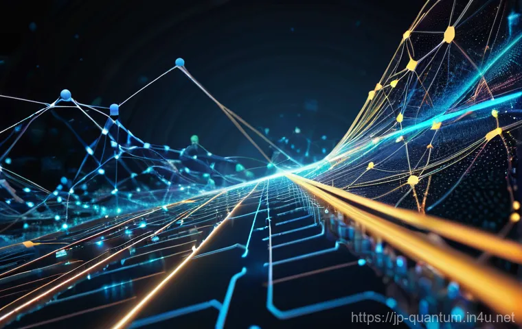양자컴퓨터의 글로벌 경쟁력 - **Prompt:** A futuristic, gleaming quantum computing research laboratory. The scene is illuminated b...