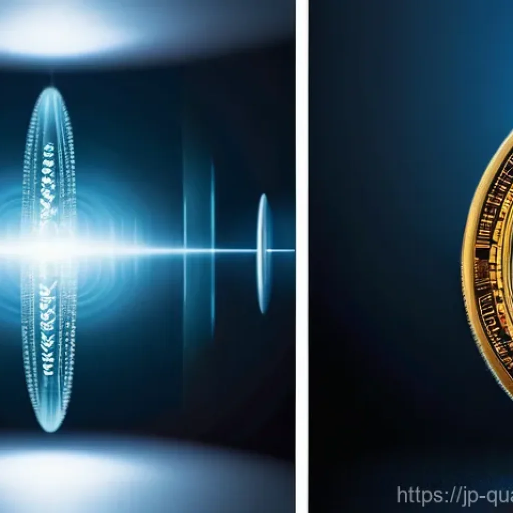 양자측정 - **Quantum Superposition: The Magical Coin**
    "A visually stunning and surreal depiction of a coin...