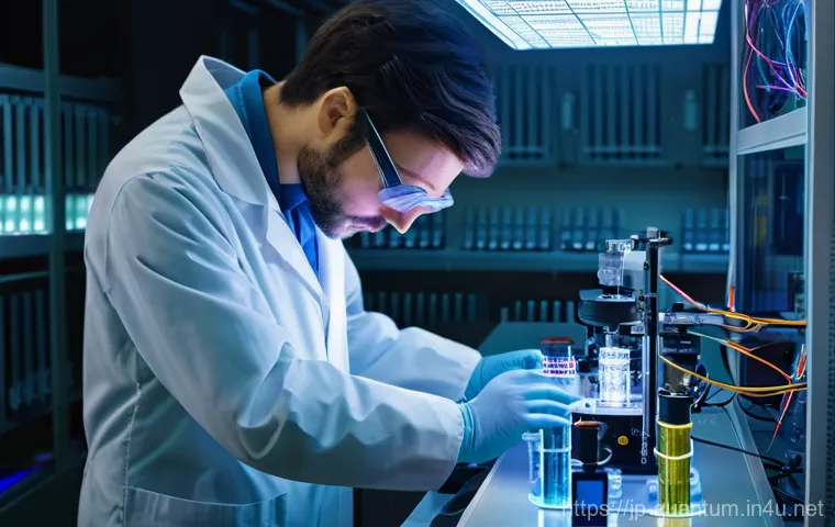 양자측정 - **Quantum Entanglement: Invisible Threads Across Space**
    "Two distinct, abstract quantum particl...