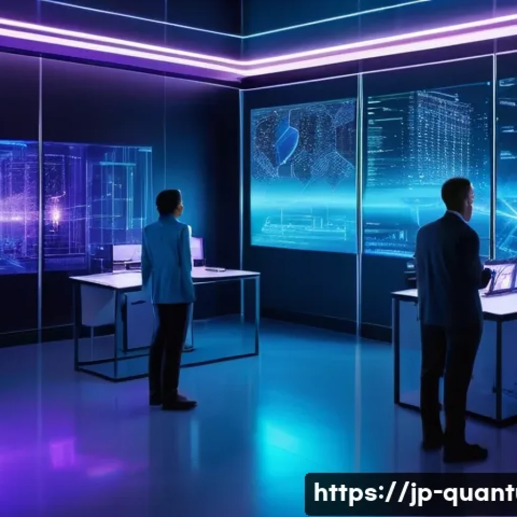 양자컴퓨터와 통계 모델링 - A futuristic quantum computer lab scene, showing scientists in modern casual attire working with adv...