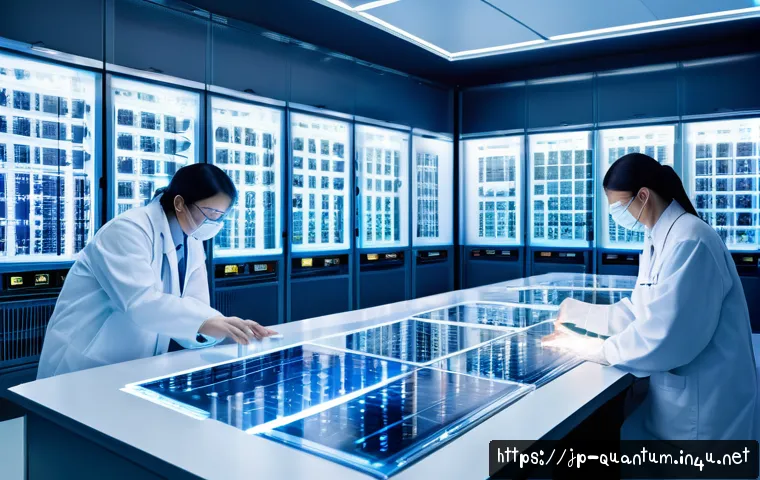 양자컴퓨터 시장 전망 - A detailed futuristic quantum computer laboratory scene showcasing advanced superconducting qubit ha...