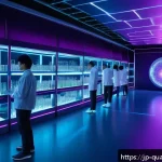 양자화학의 실험 - A highly detailed futuristic laboratory scene showcasing molecular quantum bits (qubits) in vibrant ...