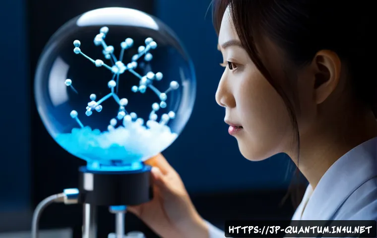 양자화학과 화학 반응 - Photorealistic quantum chemistry laboratory scene, Japanese researcher in a clean modern lab studyin...