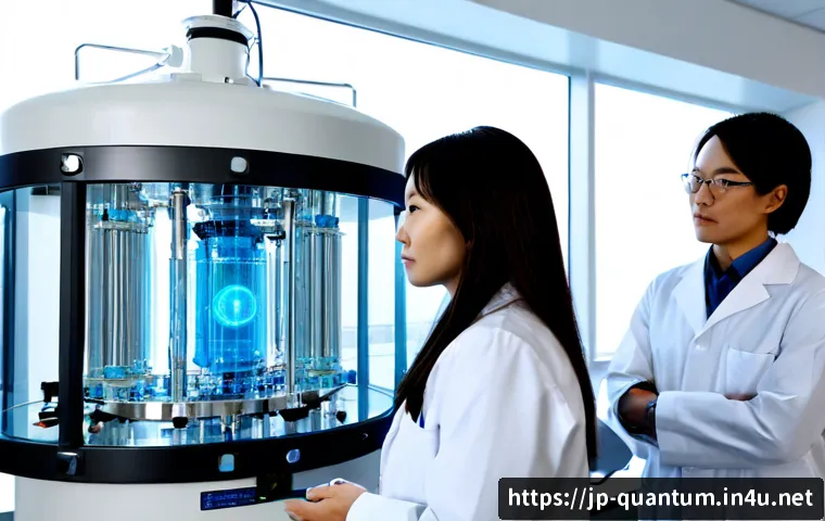 양자컴퓨터의 국제적 협력 - Photorealistic international quantum computing collaboration in a pristine research laboratory, dive...